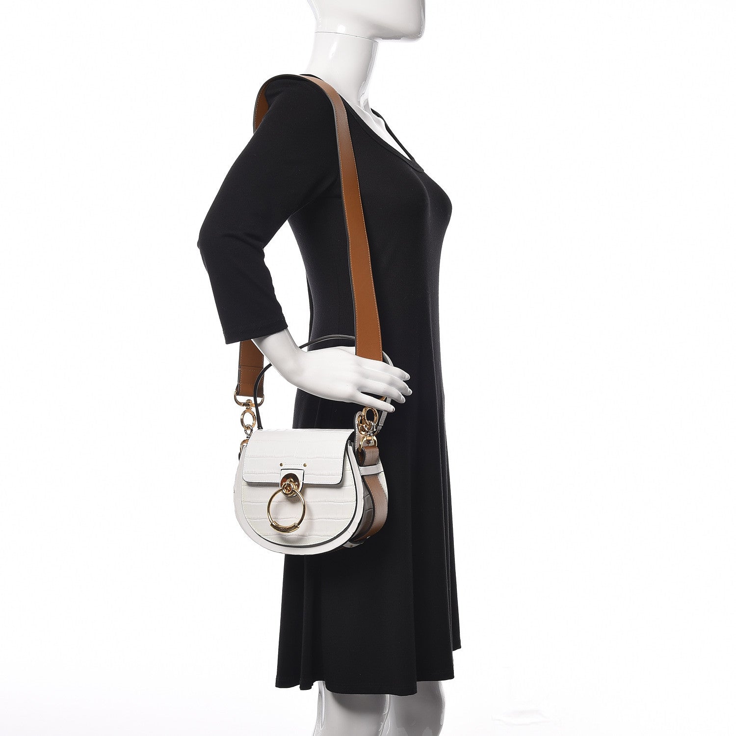 Chloe Calfskin Crocodile Embossed Small Tess Bag Brilliant White 2 of 8