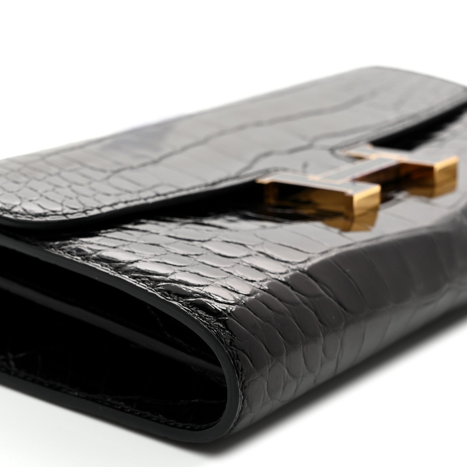 Hermes Shiny Alligator Enamel Constance Long Wallet To Go Black 8 of 10