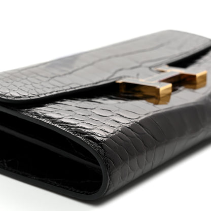Hermes Shiny Alligator Enamel Constance Long Wallet To Go Black 8 of 10