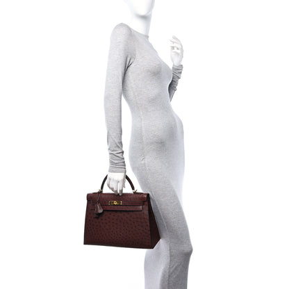 Hermes Ostrich Kelly Sellier 32 Marrone Fonce 3 of 15