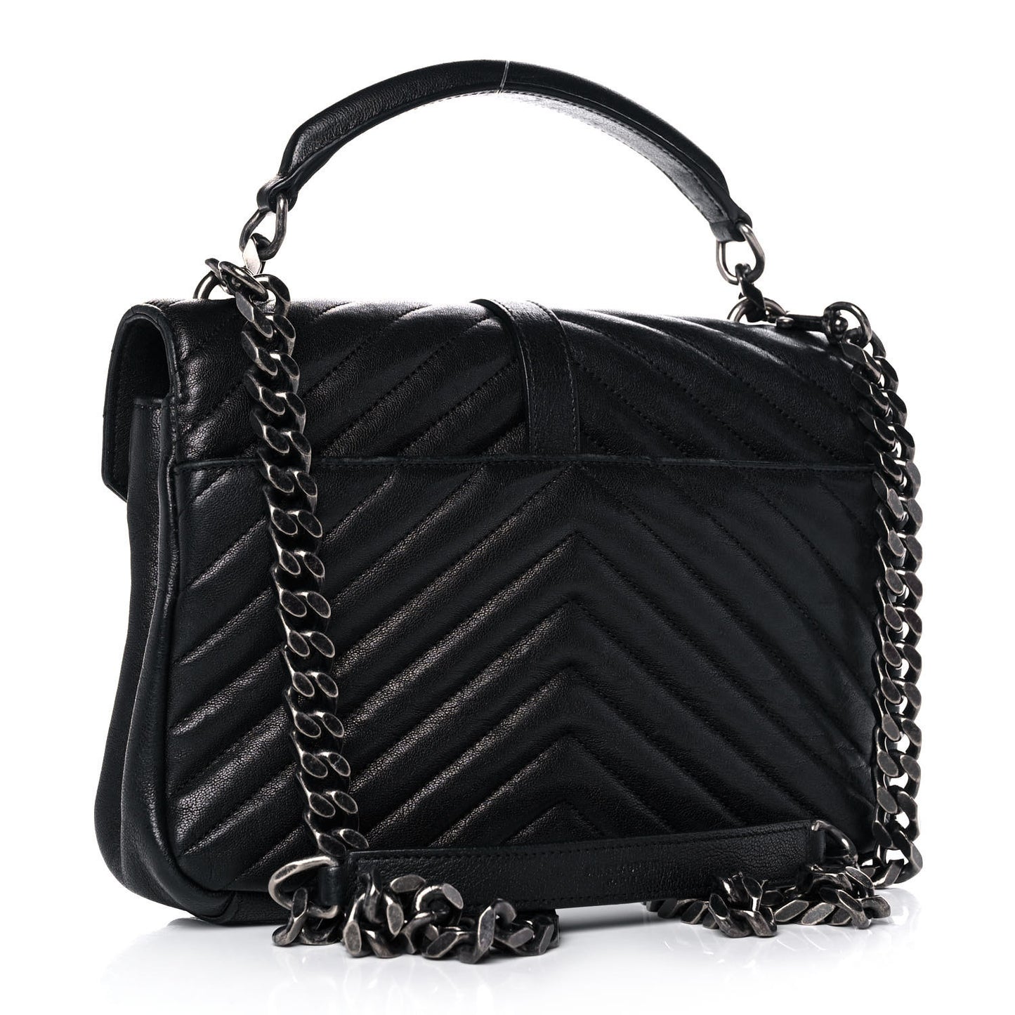 Sheepskin Matelasse Chevron Monogram Medium College Bag Black