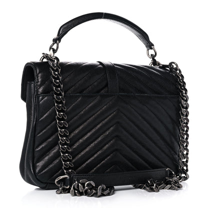 Saint Laurent Sheepskin Matelasse Chevron Monogram Medium College Bag Black 3 of 16