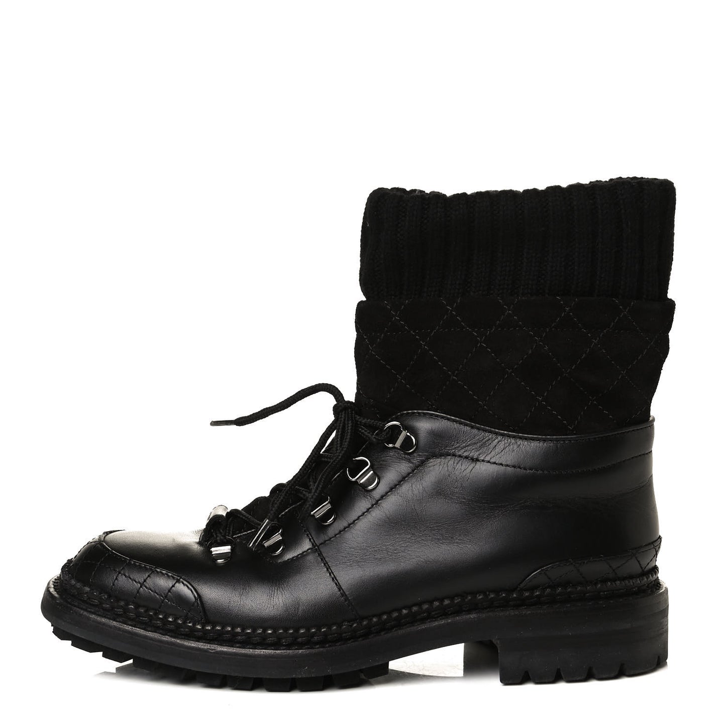 Calfskin Kid Suede Lace Up Short Boots 41 Black