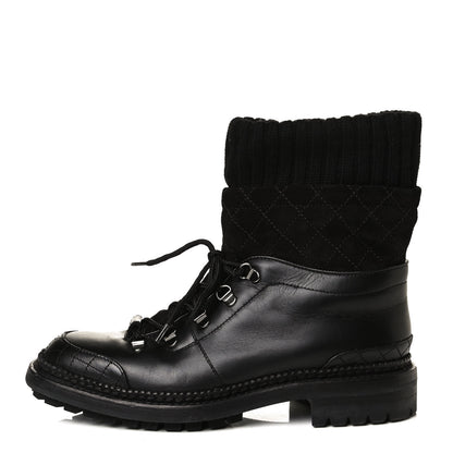 Chanel Calfskin Kid Suede Lace Up Short Boots 41 Black 1 of 16