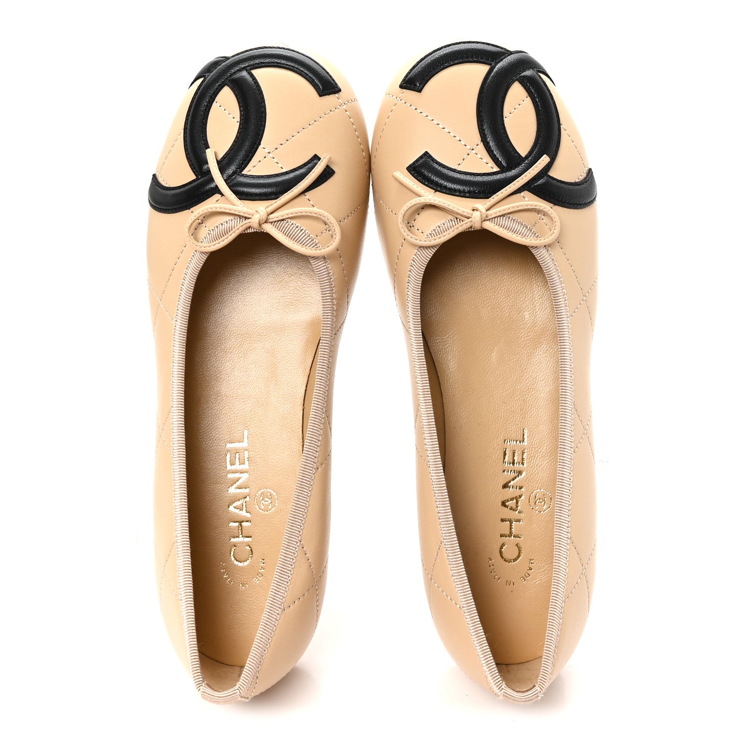 Chanel Lambskin Quilted CC Cambon Ballet Flats 39.5 Beige Black 2 of 10