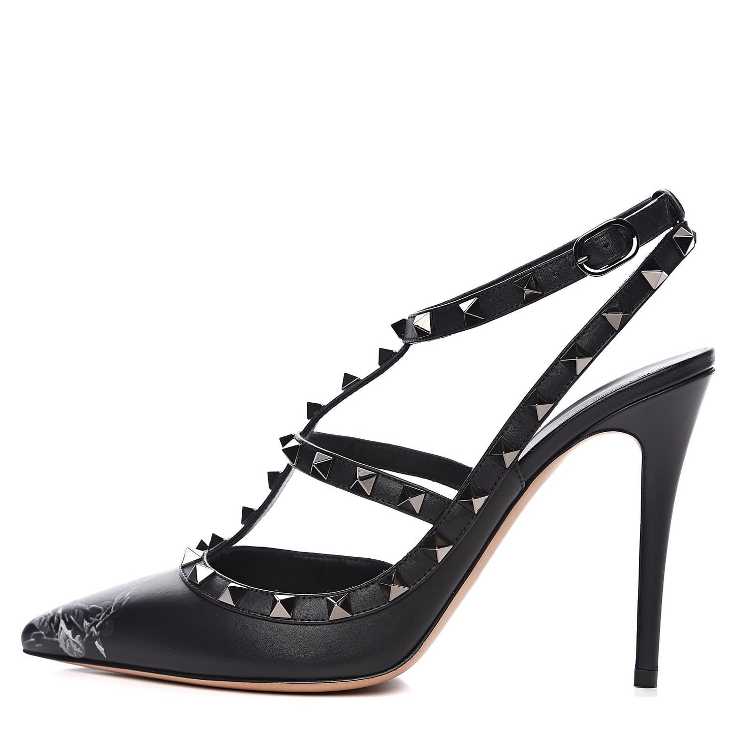 Calfskin Nappa Rockstud Undercover Ankle Strap 100mm Pumps 40 Black Grey