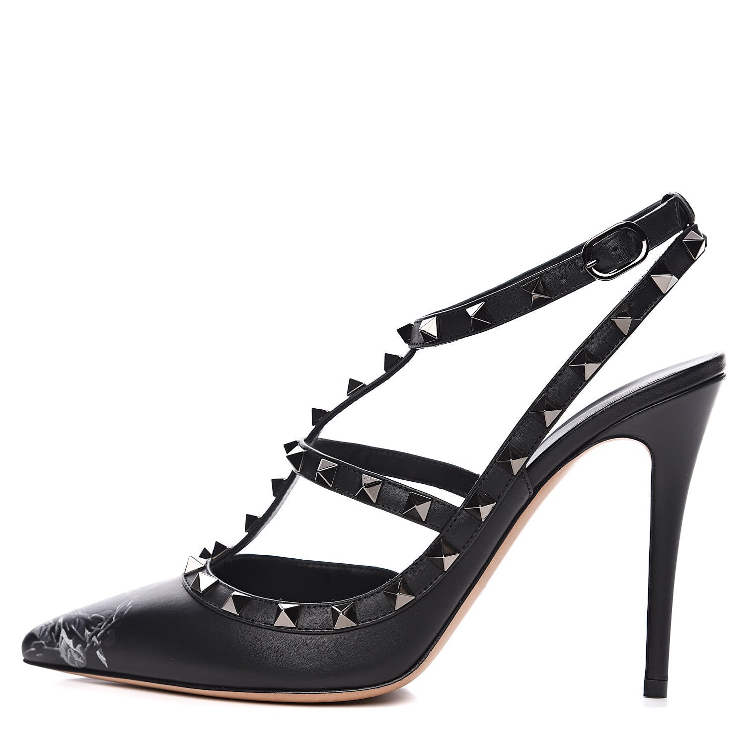 Valentino Garavani Calfskin Nappa Rockstud Undercover Ankle Strap 100mm Pumps 40 Black Grey 1 of 9