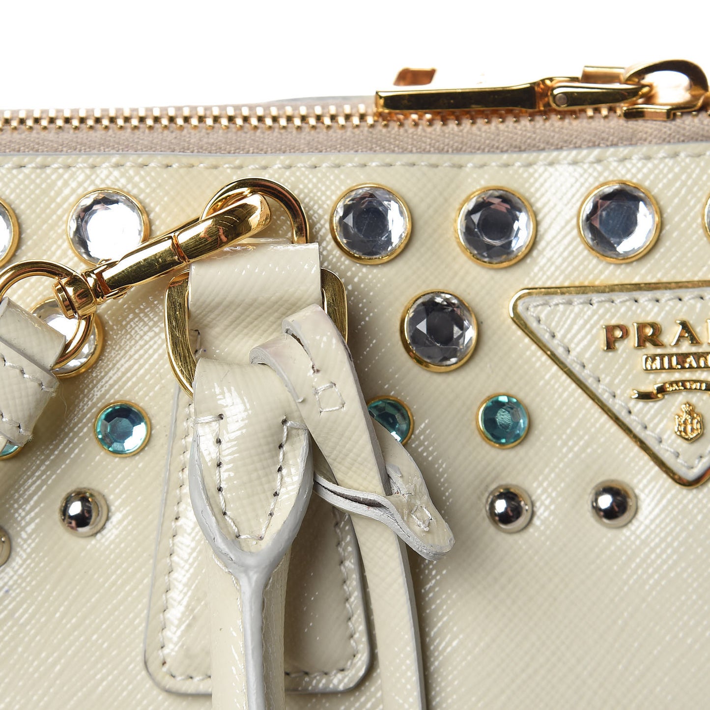 Saffiano Vernice Crystal Pyramid Bag Talco