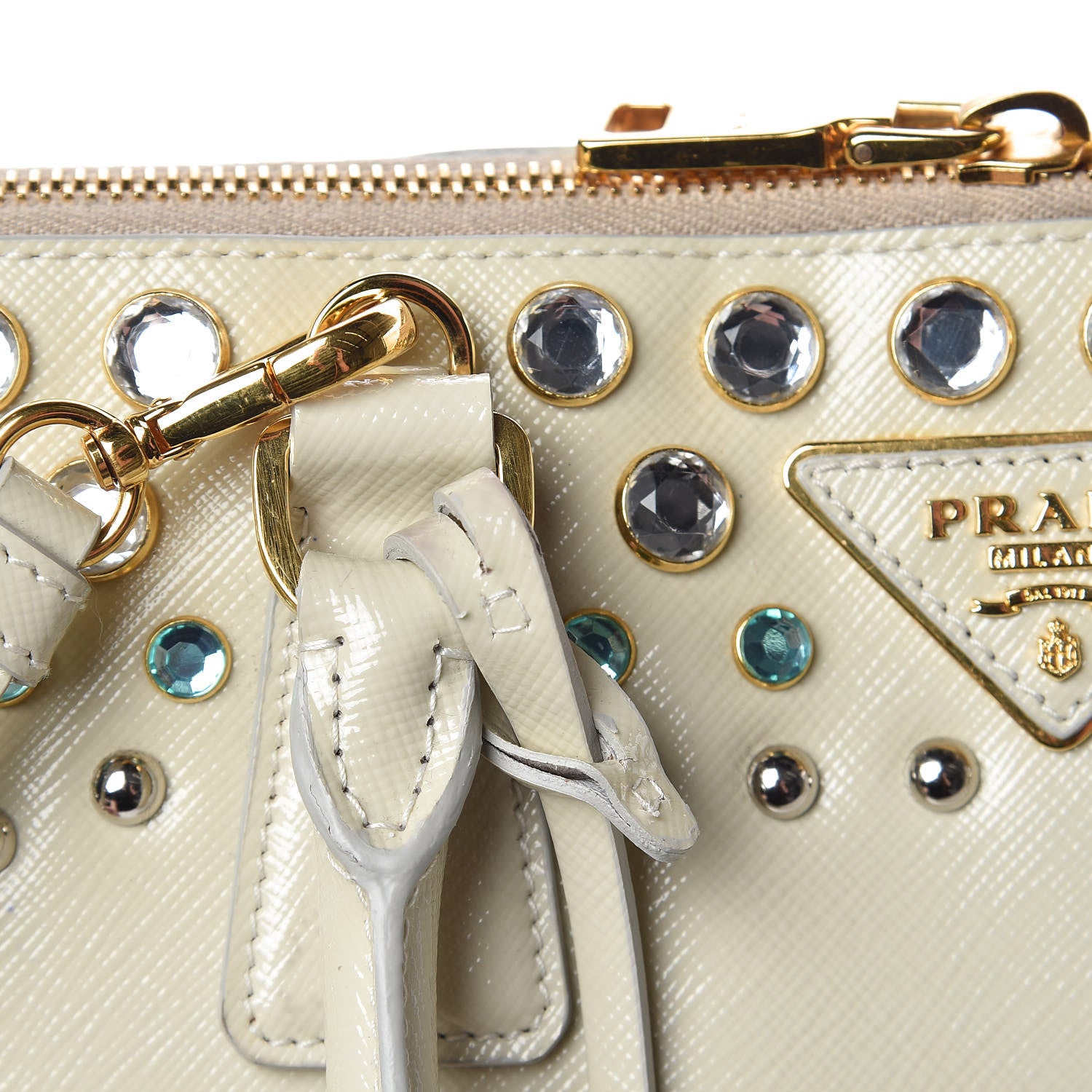 Prada Saffiano Vernice Crystal Pyramid Bag Talco 8 of 17