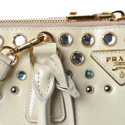 Prada Saffiano Vernice Crystal Pyramid Bag Talco 8 of 17