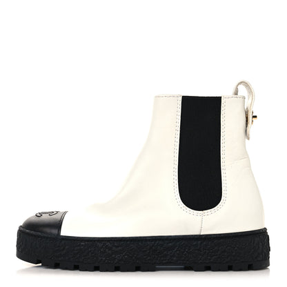 Chanel Calfskin Cap Toe CC Ankle Boots 36 White Black 1 of 8