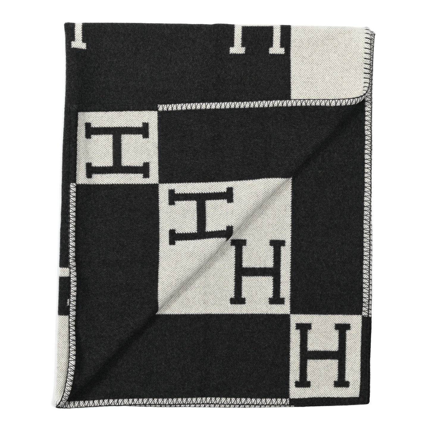 Wool Cashmere Avalon Signature Blanket Ecru Gris Fonce