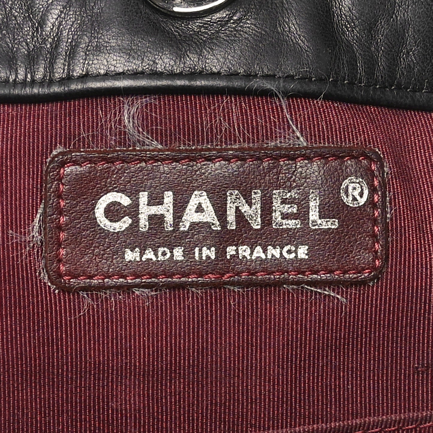 Lambskin Quilted Pile Ou Face Drawstring Bag Black