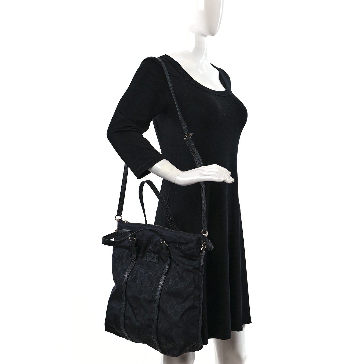 Gucci Nylon Monogram Medium Vertical Tote Black 2 of 9