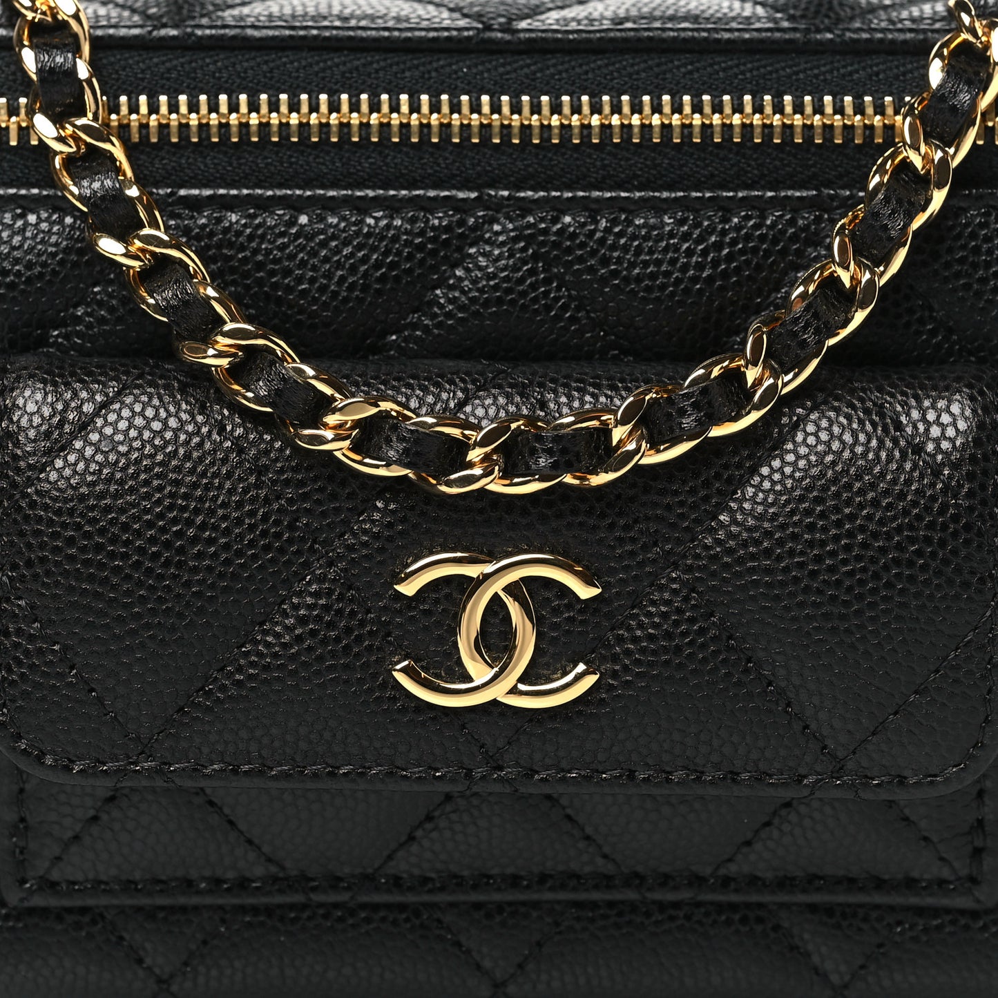 Caviar Quilted Polly Pocket East West Top Vanity With Chain Black