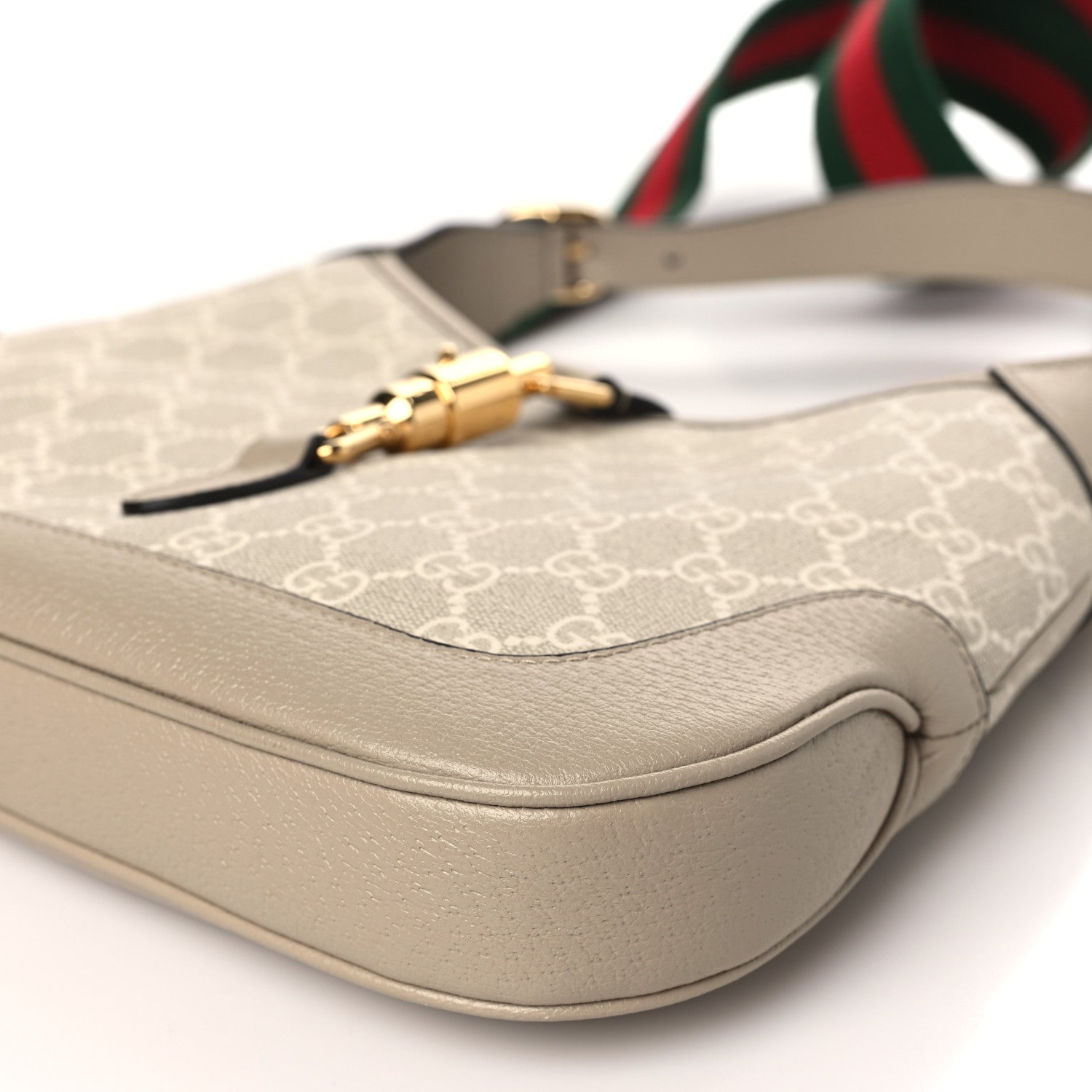 Gucci GG Supreme Monogram Textured Dollar Calfskin Web Small Jackie 1961 Hobo Beige Mystic White Oatmeal 10 of 11