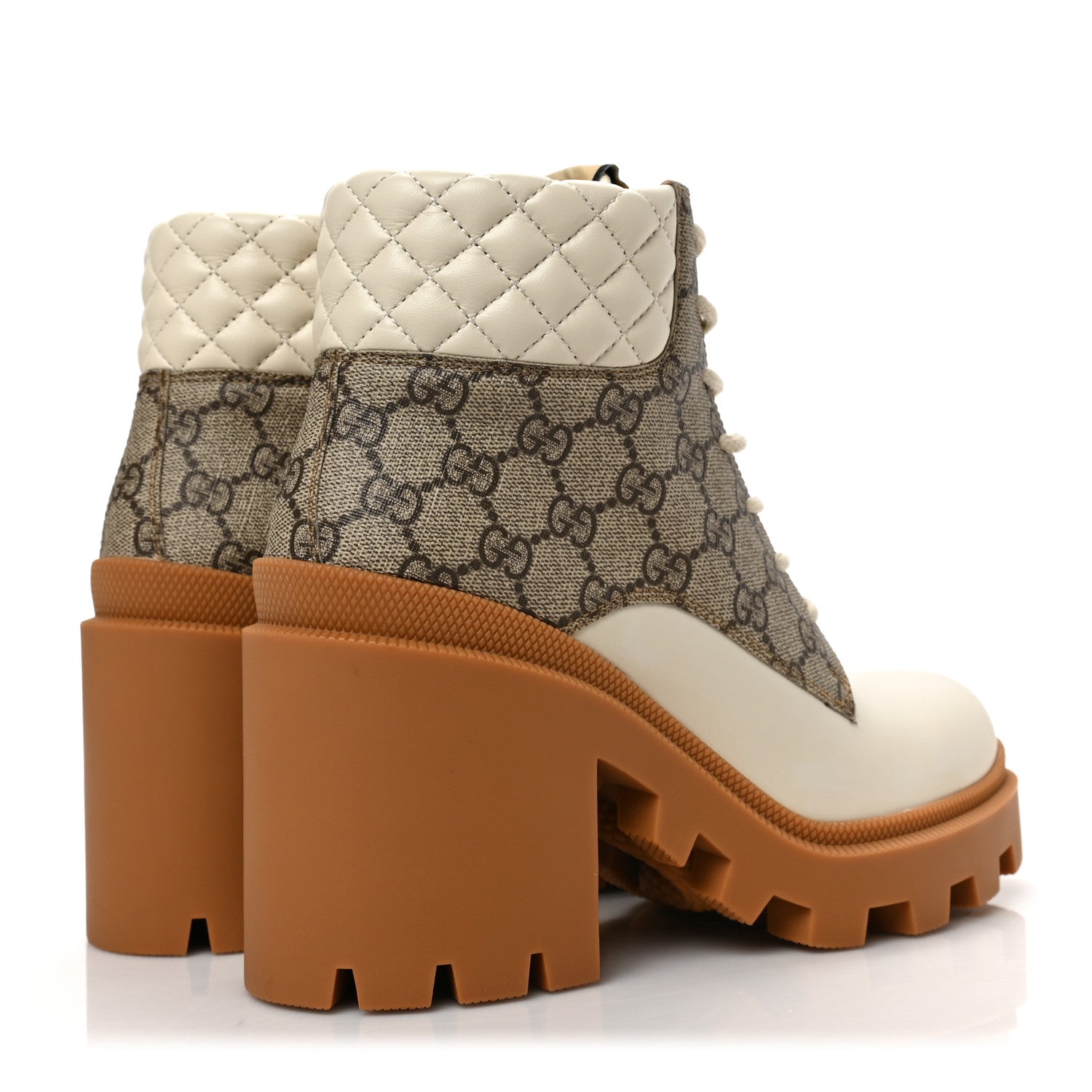 Gucci Calfskin GG Supreme Monogram Nappa Quilted Lace Up Ankle Boots 39.5 Mystic White Beige 4 of 7