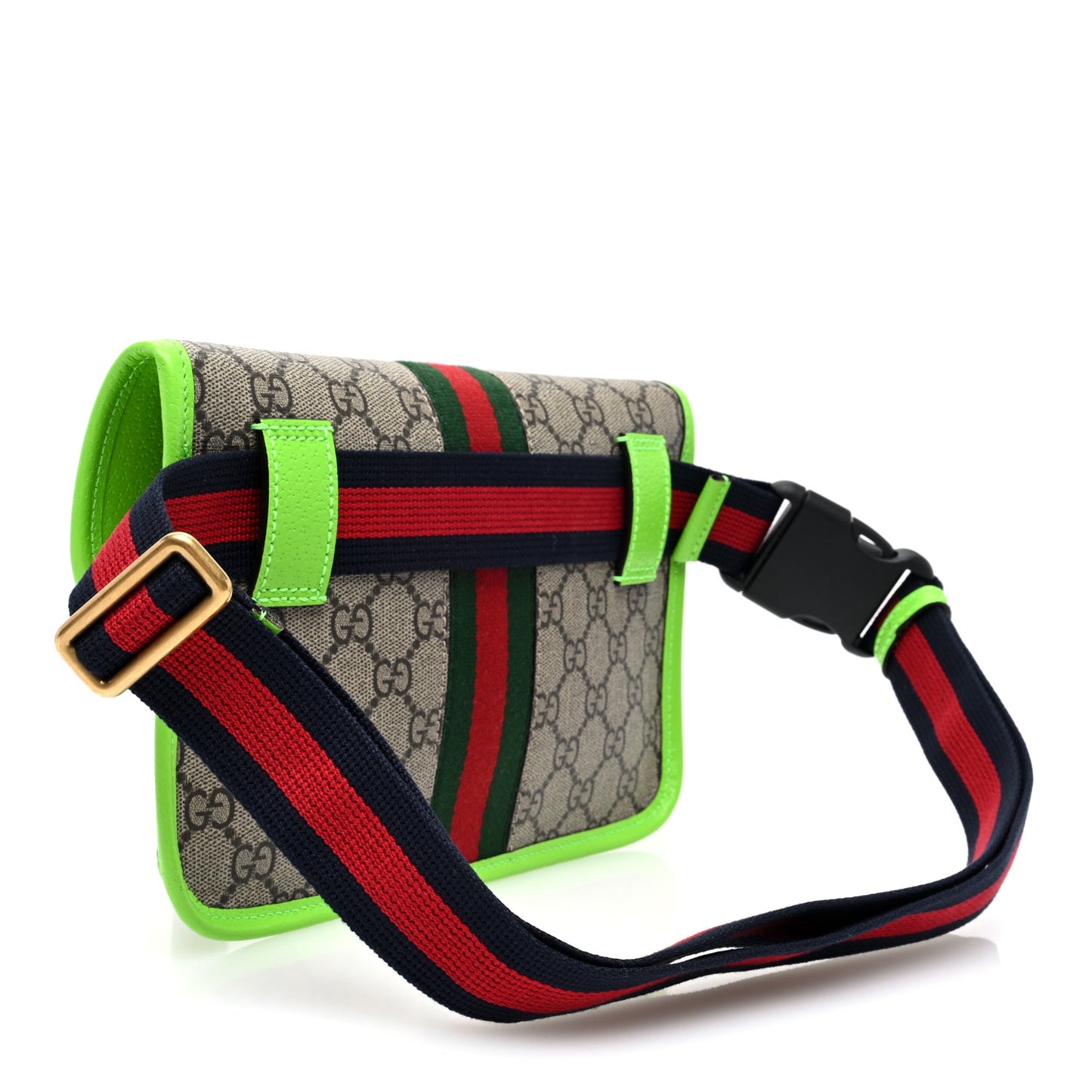 GG Supreme Monogram Web Small Ophidia Belt Bag Beige Ebony Electric Green