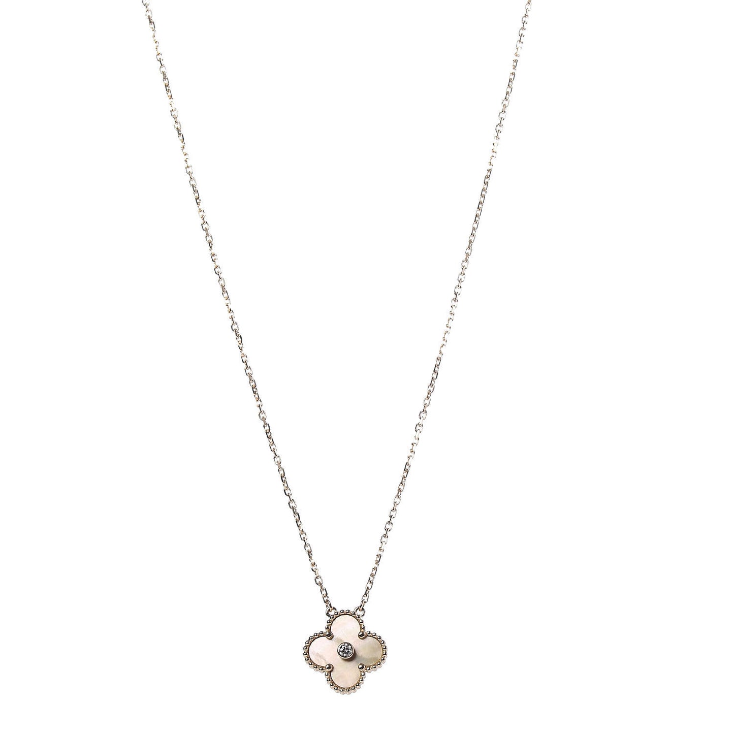 18K Yellow Gold Diamond Yellow Mother of Pearl Vintage Alhambra Pendant Necklace