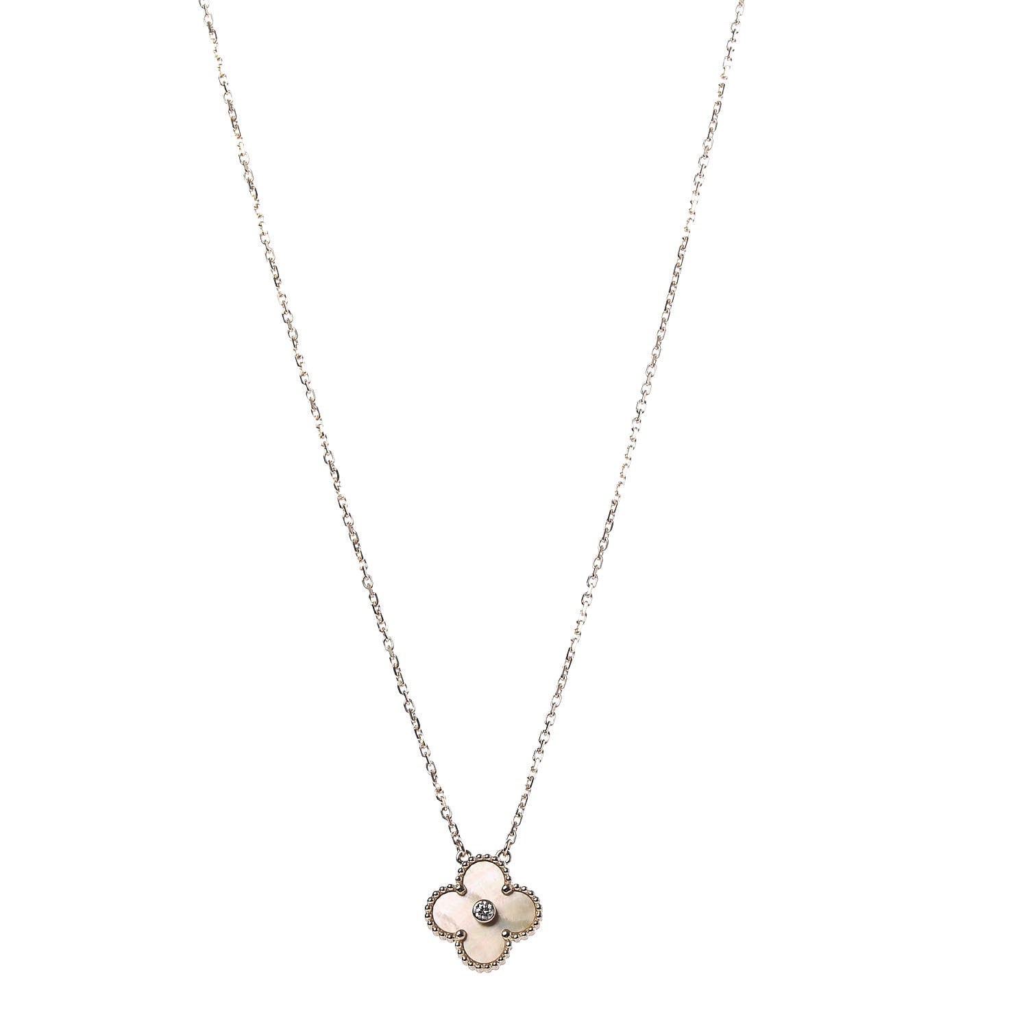 Van Cleef & Arpels 18K Yellow Gold Diamond Yellow Mother of Pearl Vintage Alhambra Pendant Necklace 1 of 8