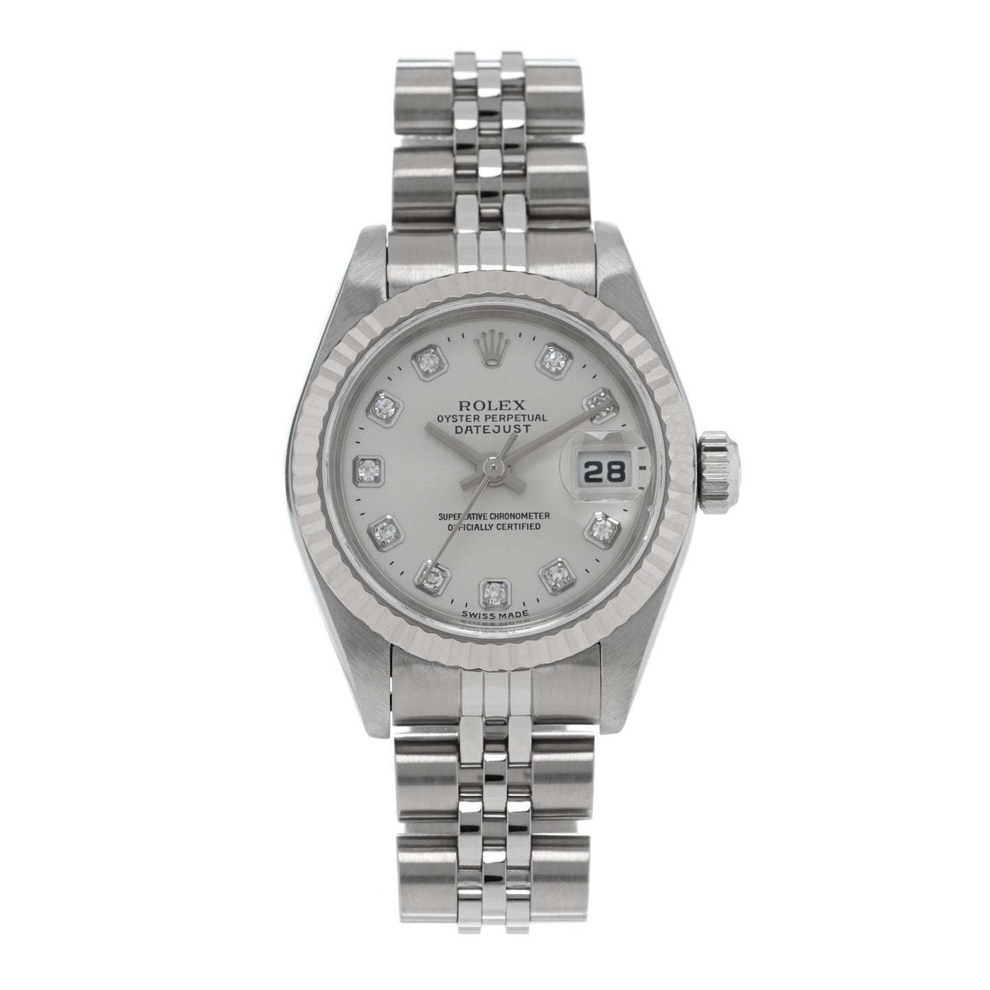 Stainless Steel 18K White Gold Diamond 26mm Oyster Perpetual Datejust Watch Silver 79174
