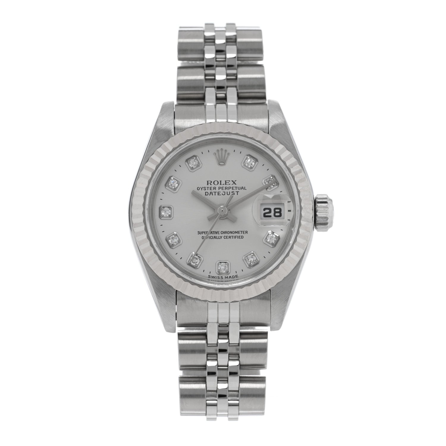 Rolex Stainless Steel 18K White Gold Diamond 26mm Oyster Perpetual Datejust Watch Silver 79174 1 of 4
