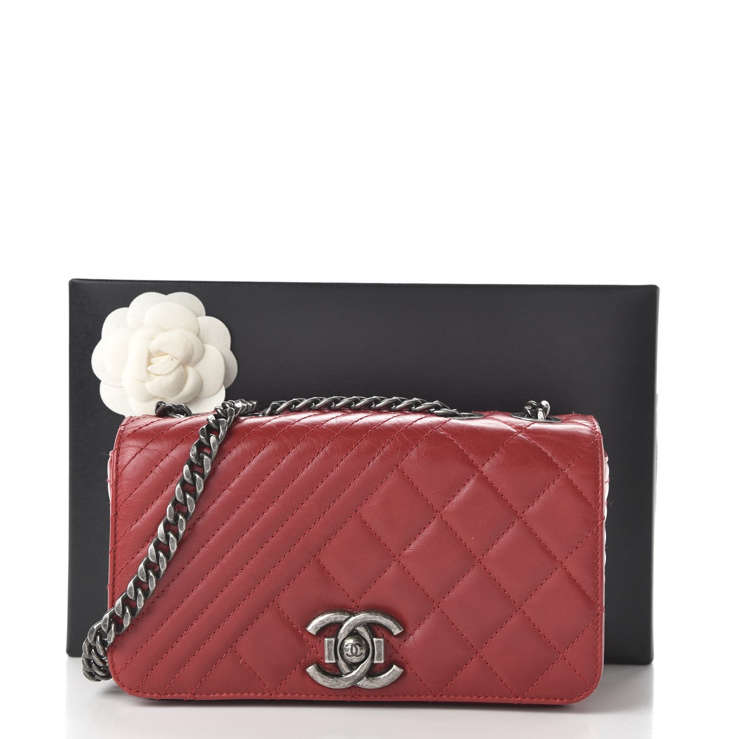 Glazed Calfskin Quilted Small Coco Boy Flap Red