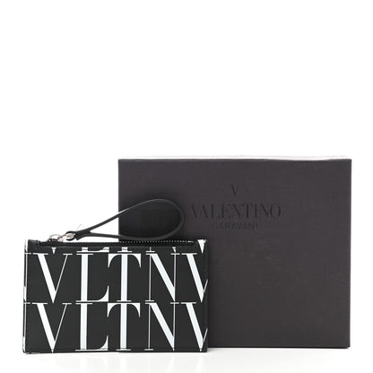 Valentino Garavani Calfskin VLTN Time Zip Coin Card Case Black White 7 of 7