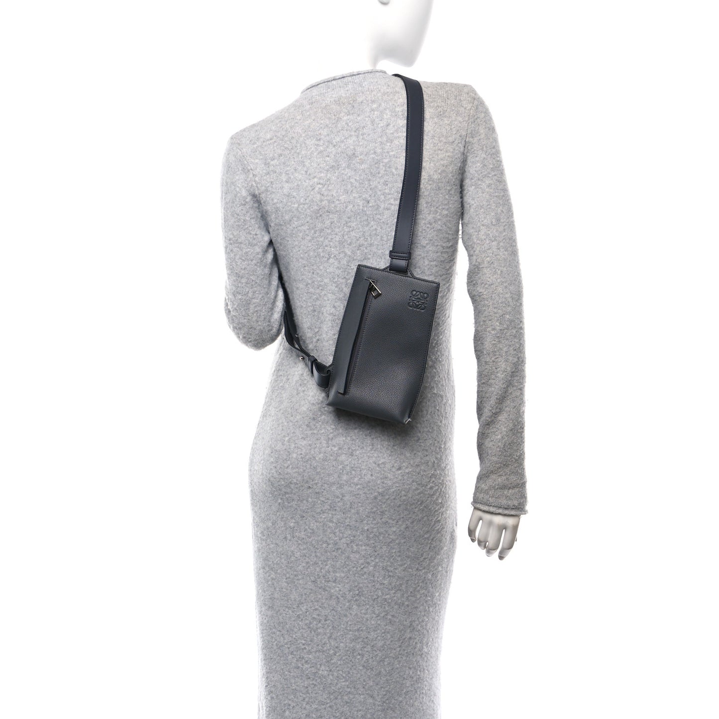 Soft Grained Calfskin Vertical T-Pocket Crossbody Bag Anthracite