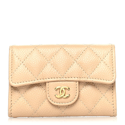 Chanel Caviar Quilted Flap Card Holder Wallet Beige 1 of 8