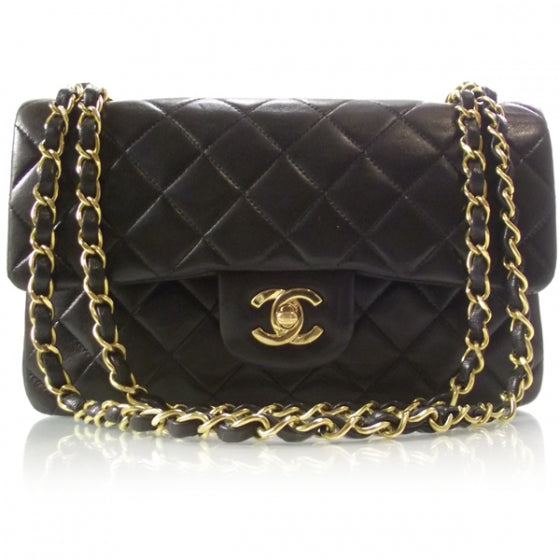 Lambskin Small Double Flap Dark Brown