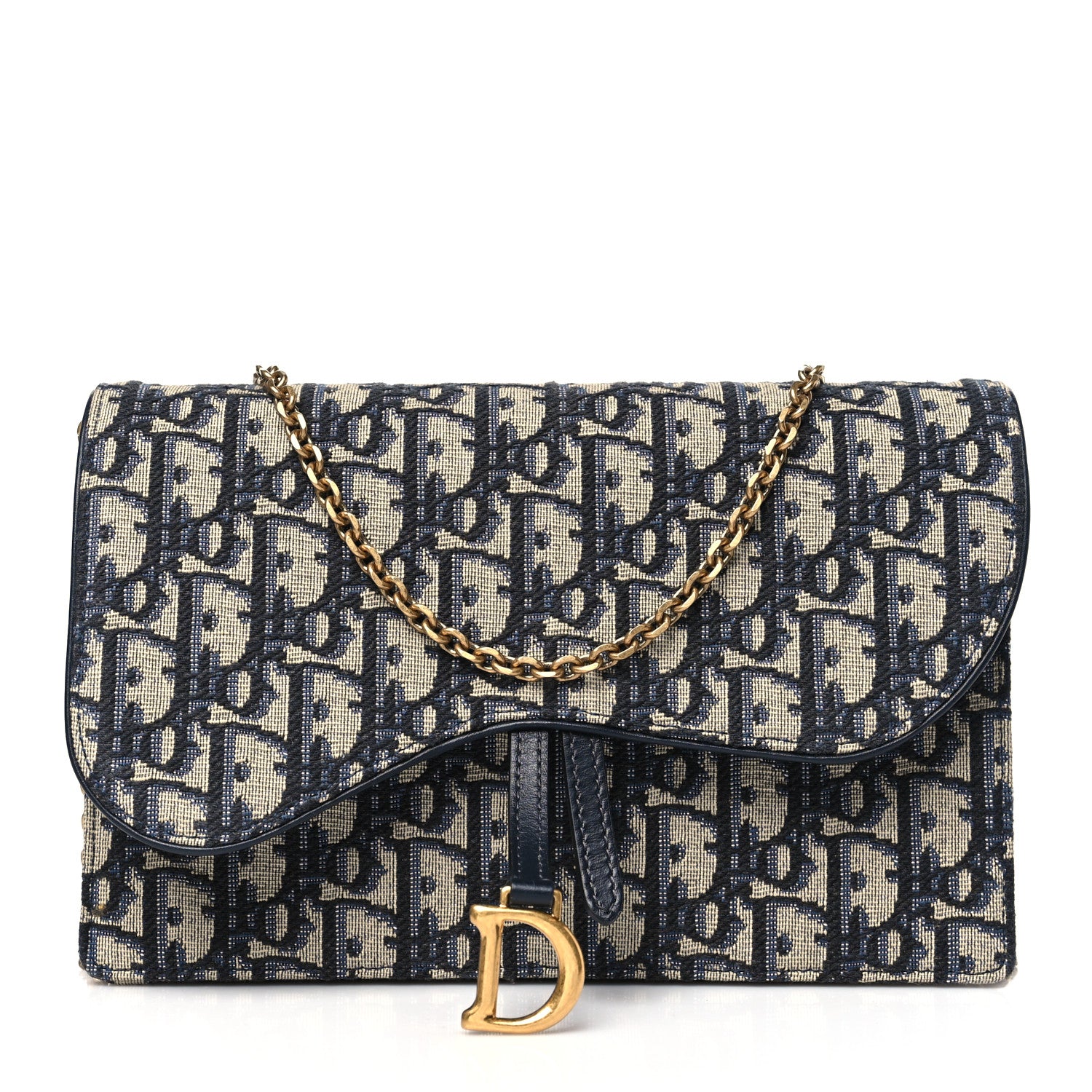 Christian Dior Oblique Saddle Chain Pouch Blue 1 of 10