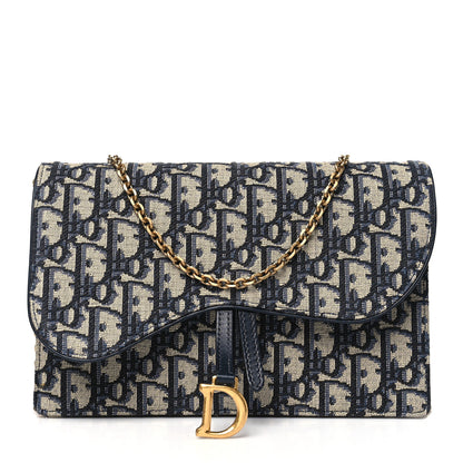 Christian Dior Oblique Saddle Chain Pouch Blue 1 of 10