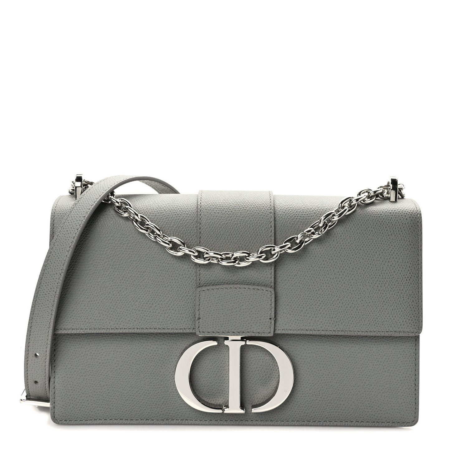 Grained Calfskin 30 Montaigne Chain Flap Bag Grey