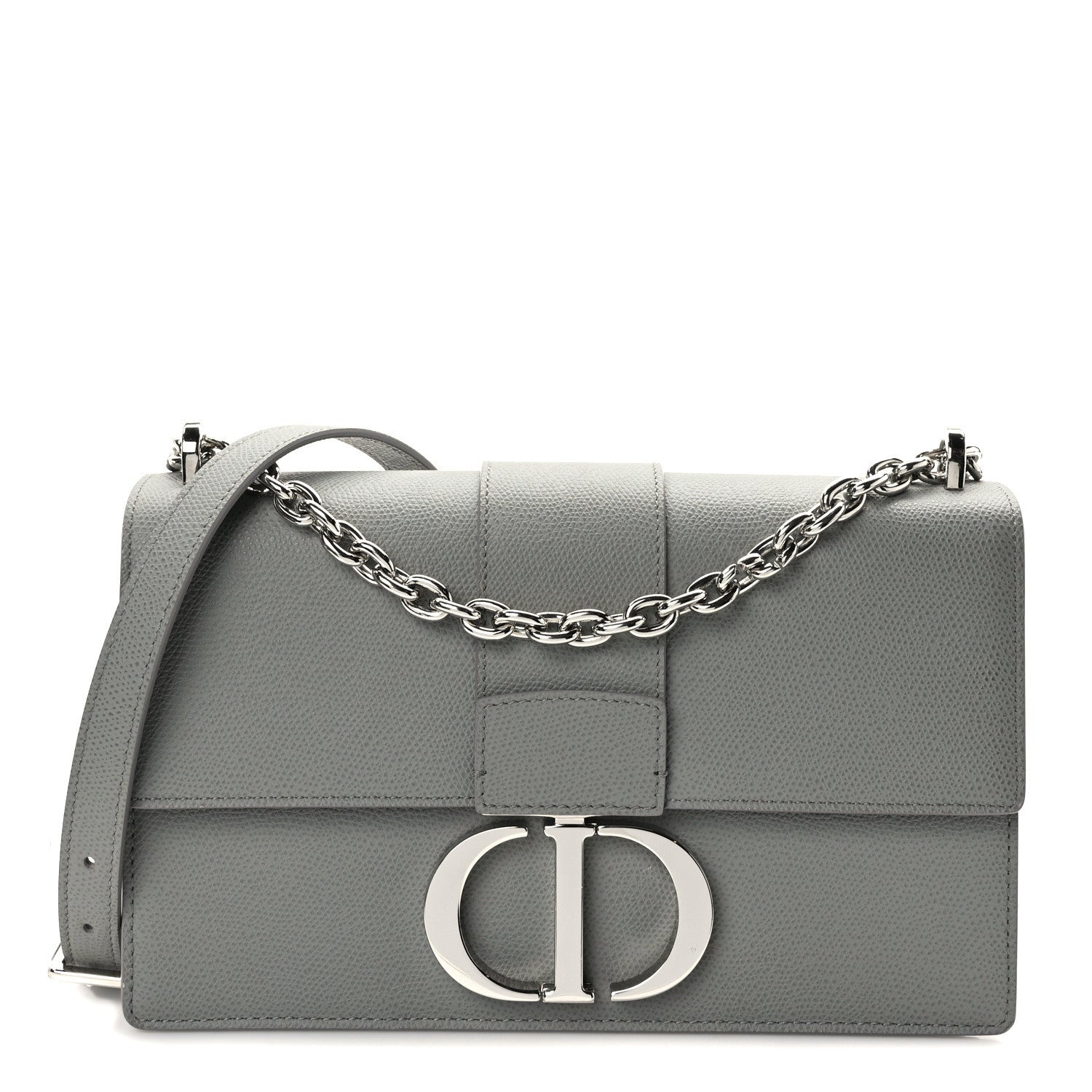 Christian Dior Grained Calfskin 30 Montaigne Chain Flap Bag Grey 1 of 14