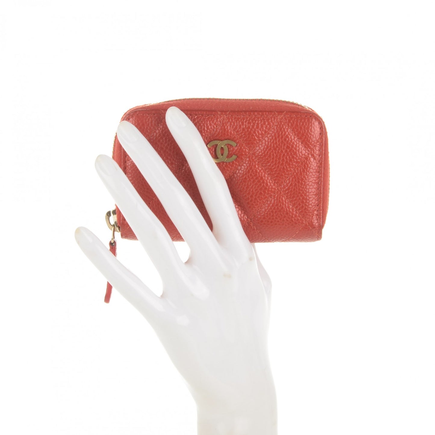 Pearly Caviar Quilted Zip Coin Purse Orange