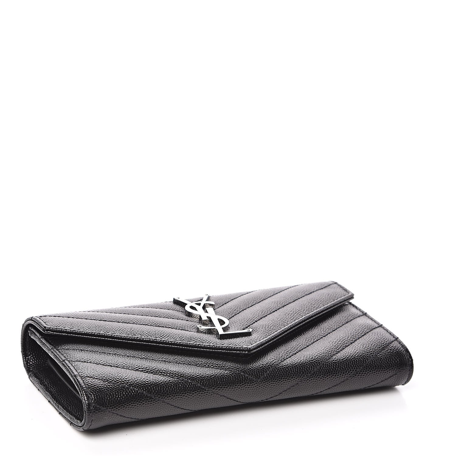 Saint Laurent Grain De Poudre Matelasse Chevron Monogram Flap Wallet Black 4 of 8