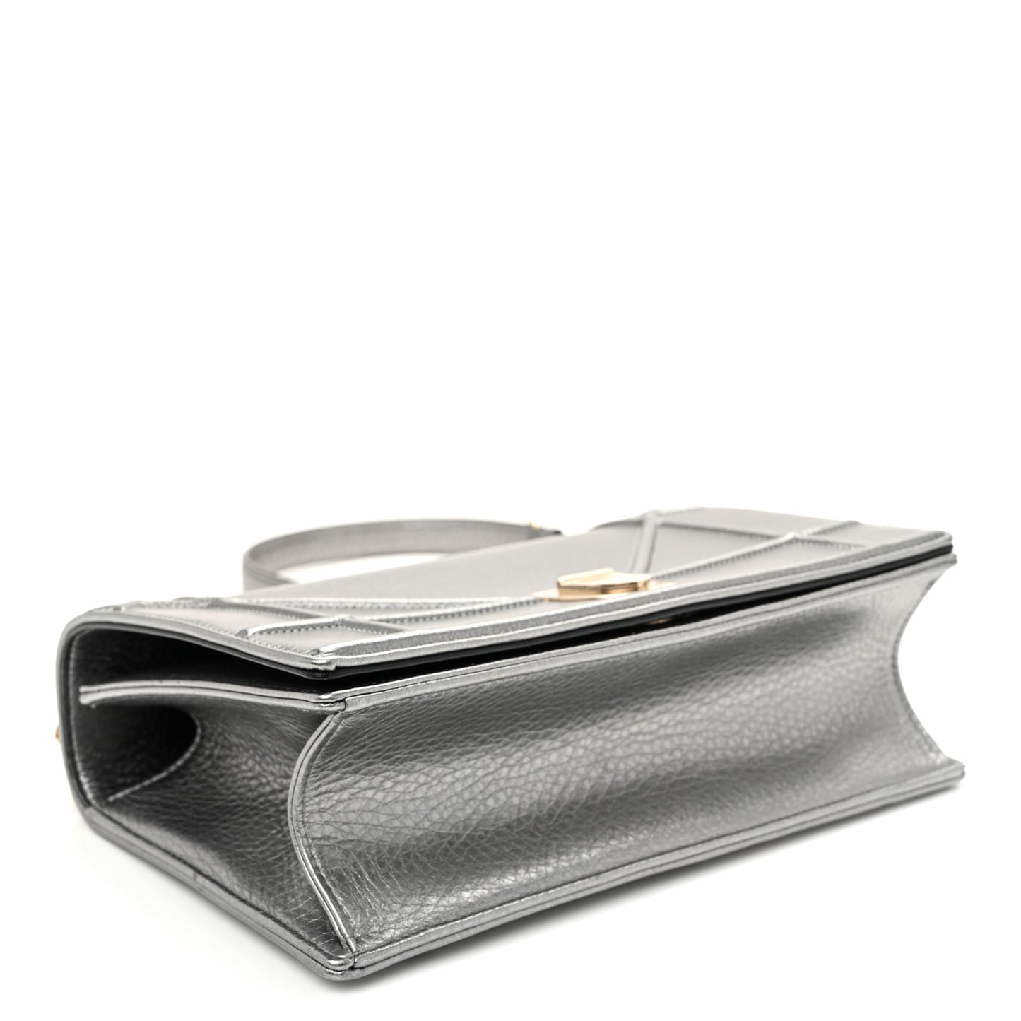 Metallic Grained Calfskin Medium Diorama Flap Bag Steel