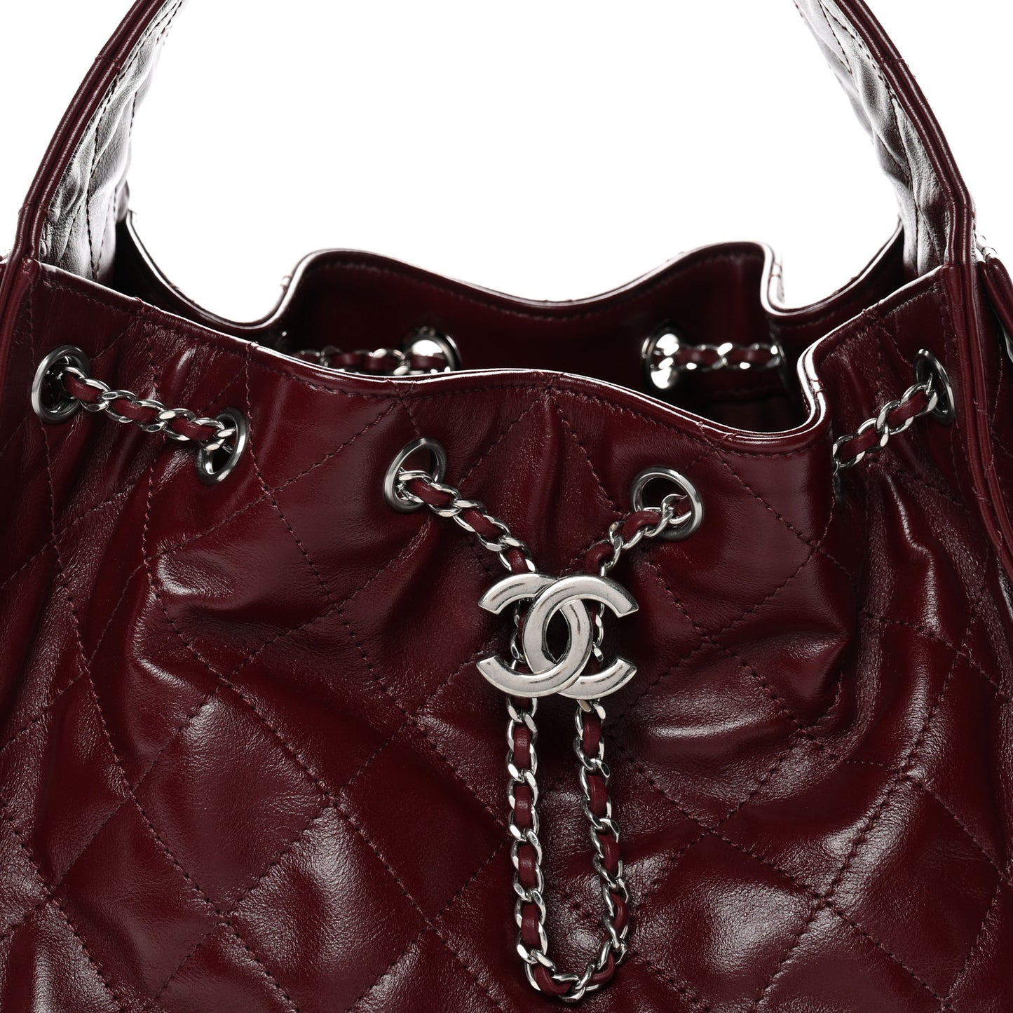 Shiny Calfskin Quilted Small Chanel 25 Handbag Burgundy