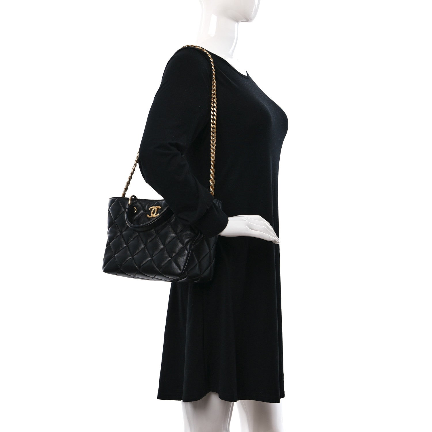 Chanel Lambskin Quilted Small Top Handle Shopping Bag Black 1 of 9