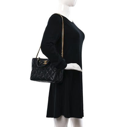 Chanel Lambskin Quilted Small Top Handle Shopping Bag Black 1 of 9
