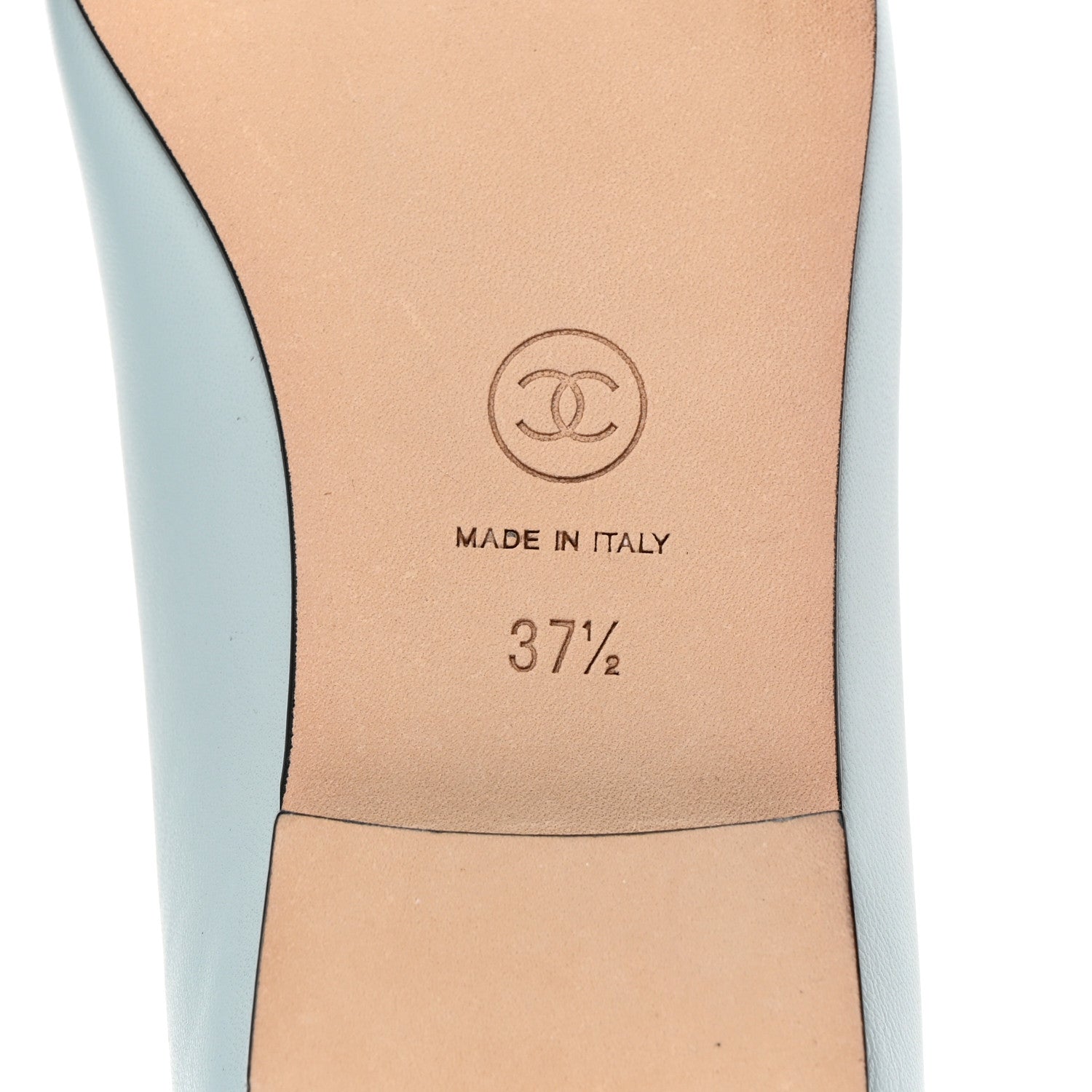 Chanel Lambskin Cap Toe CC Ballerina Flats 37.5 Light Blue Black 7 of 9