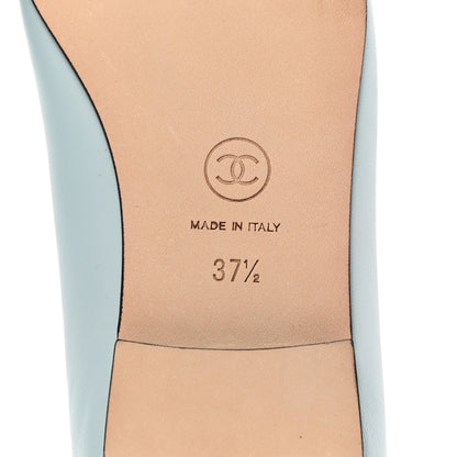 Chanel Lambskin Cap Toe CC Ballerina Flats 37.5 Light Blue Black 7 of 9