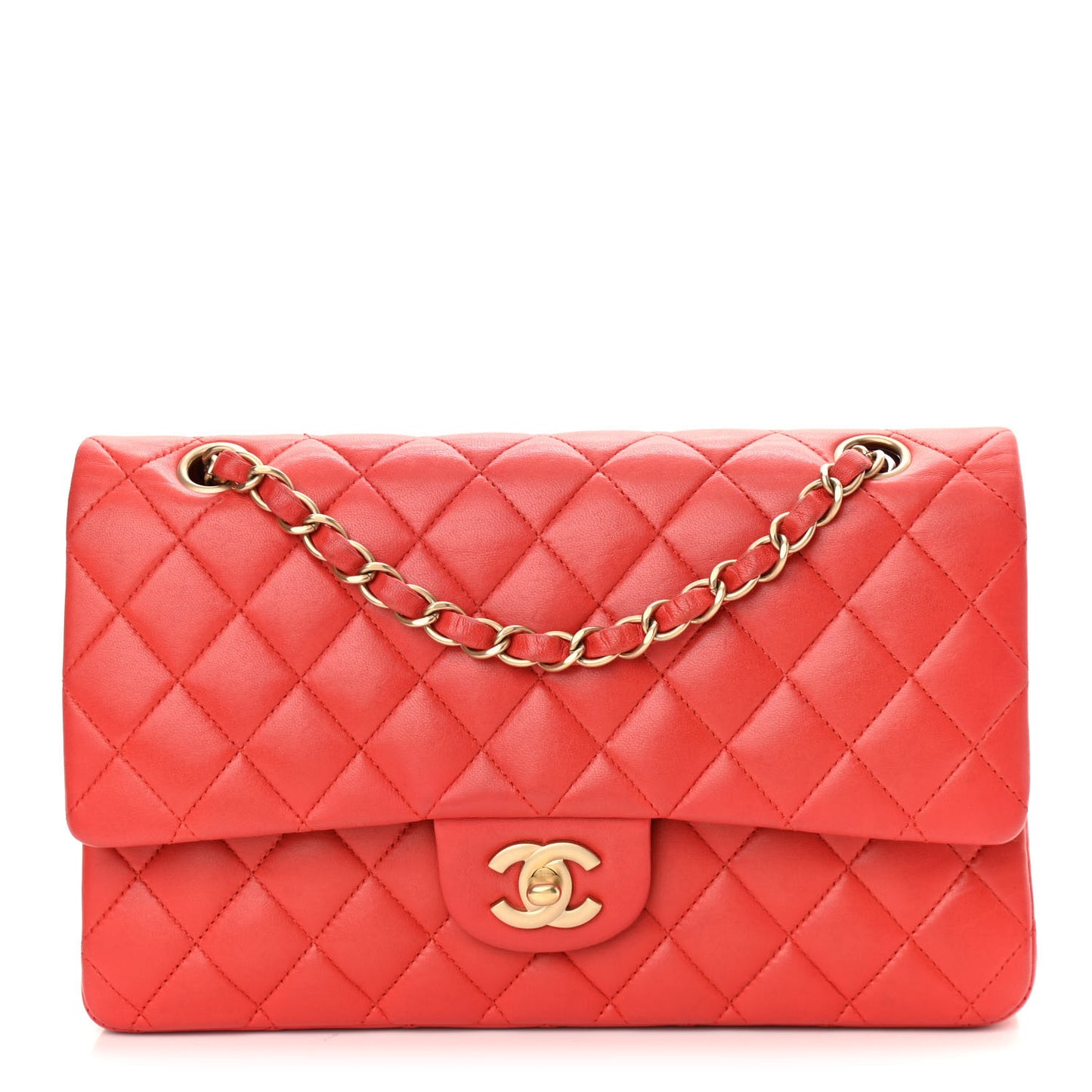 Lambskin Quilted Medium Double Flap Red