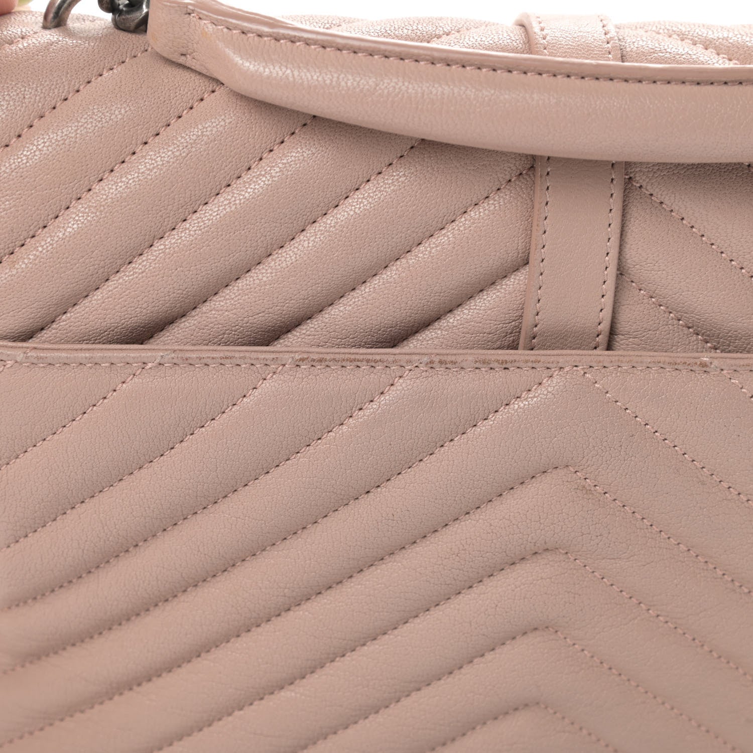 Saint Laurent Sheepskin Matelasse Chevron Monogram Medium College Bag Rose Poudre 13 of 14