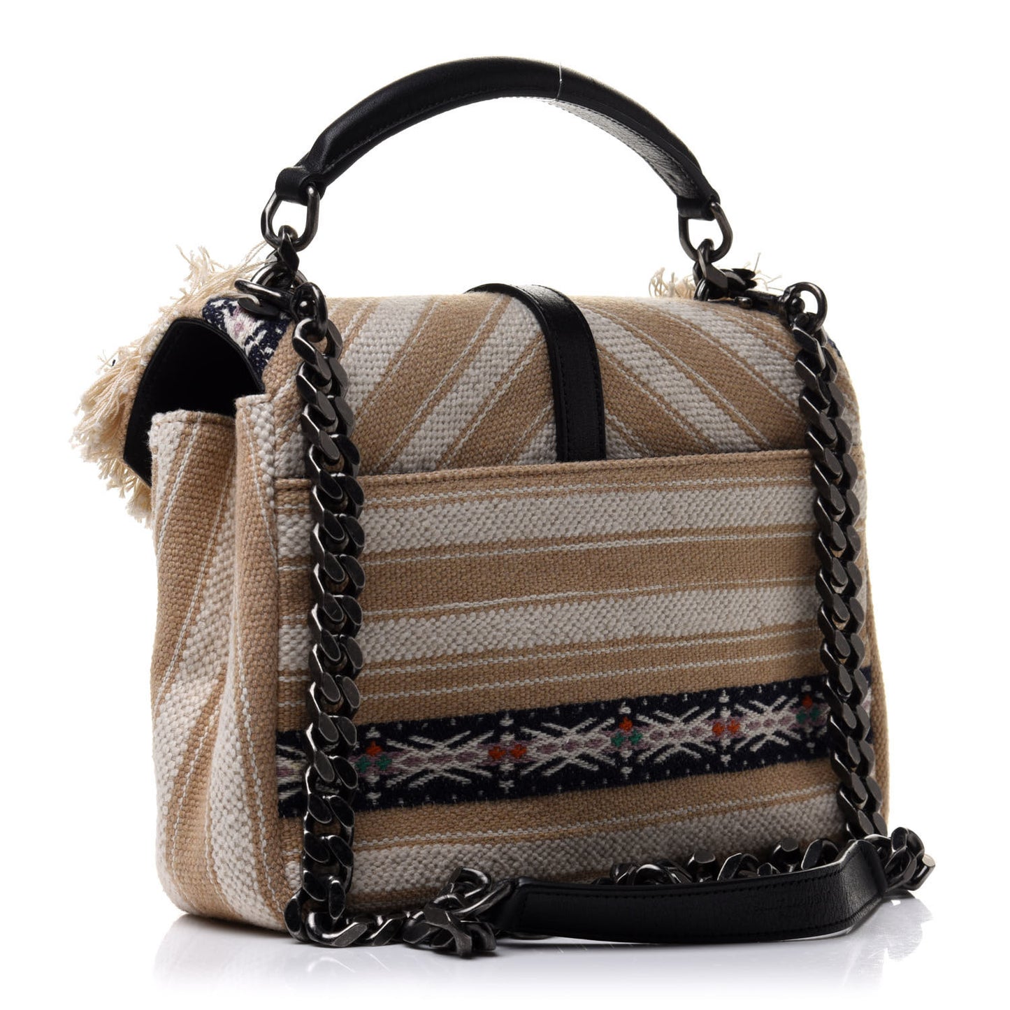 Berber Chevron Tassel Monogram Medium College Bag Black White
