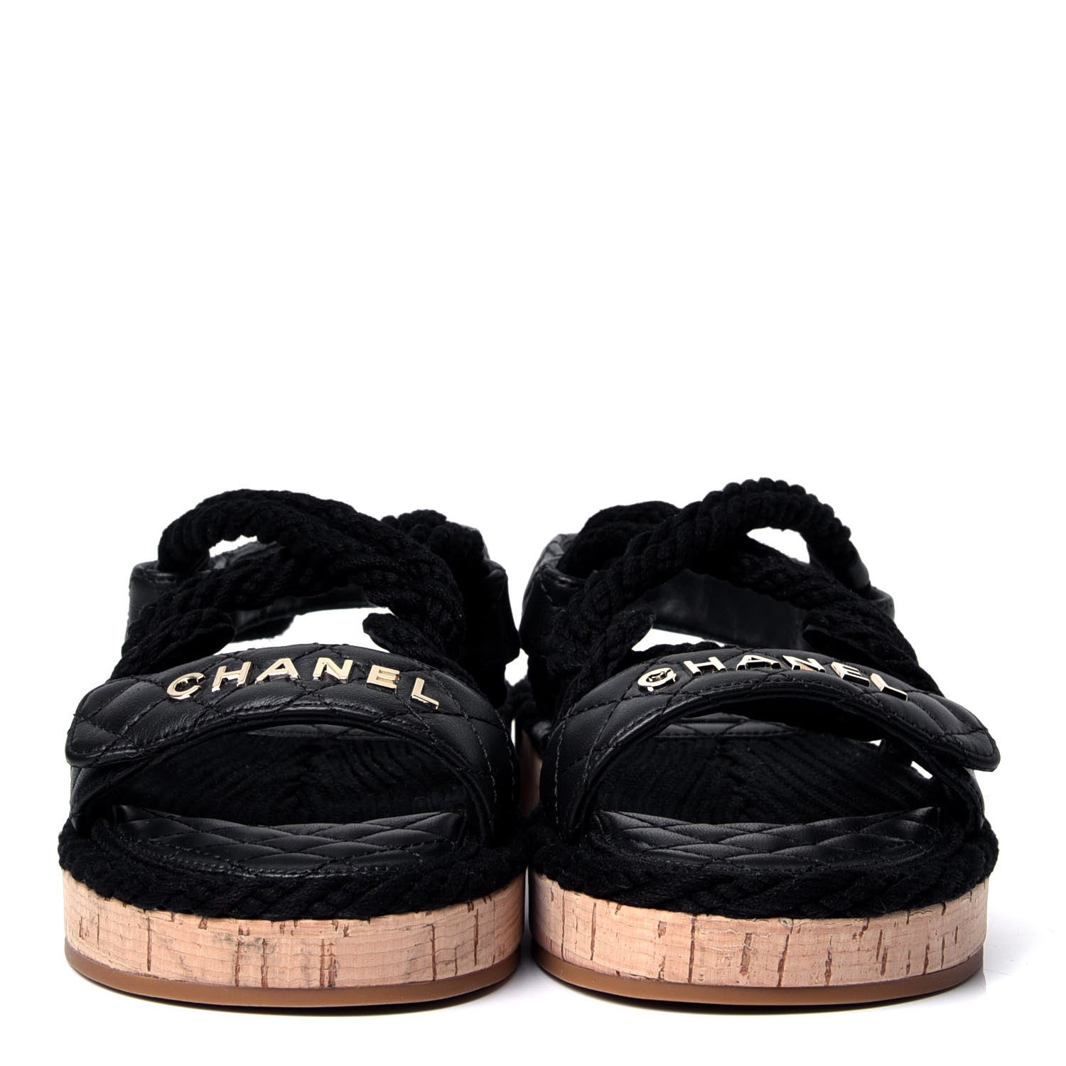 Chanel Cord Lambskin Quilted Logo Sandals 37 Black 2 of 6