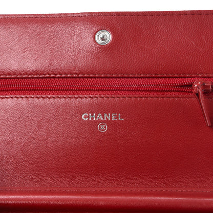 Chanel Lambskin Camellia Embossed Wallet On Chain WOC Dark Red 6 of 10