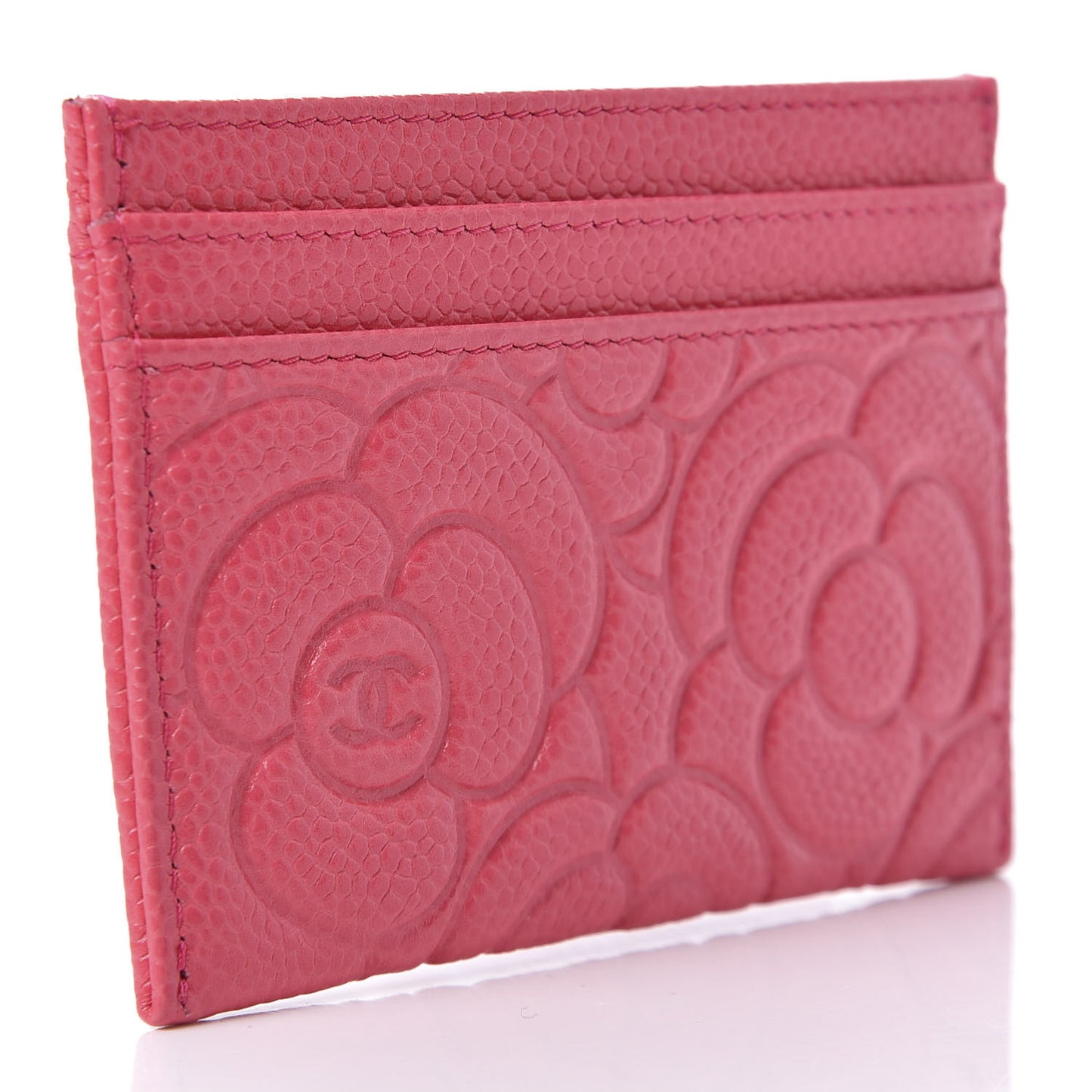 Caviar Camellia Embossed Card Holder Pink