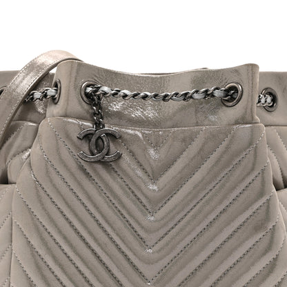 Chanel Iridescent Calfskin Chevron Small Urban Spirit Drawstring Bag Silver 8 of 10